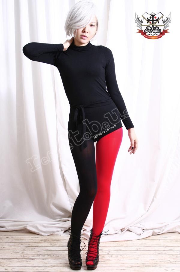 Harley Quinn Jester Opaque Matte Half Tights Pantyhose Red Black
